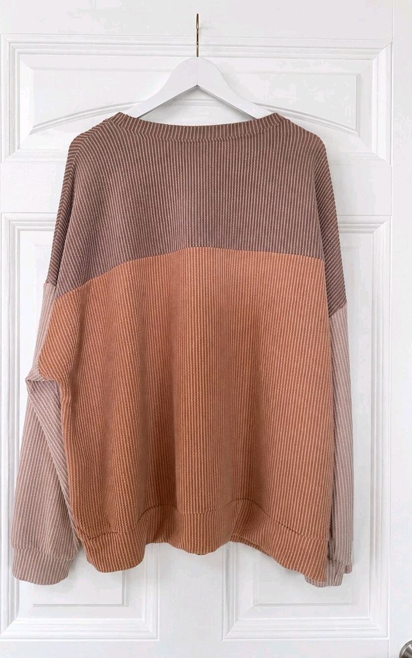 Dokotoo Women 2XL Colorblock Textured Long Sleeve Top Peach Taupe Beige...